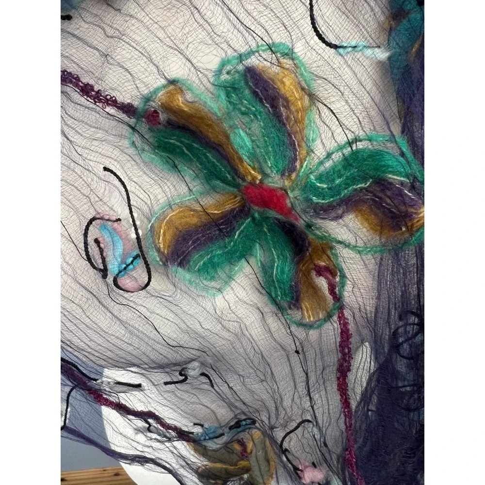 Fleurs by Elegant Additions Purple Fiber Natural Silk Handwoven Scarf Whimsical